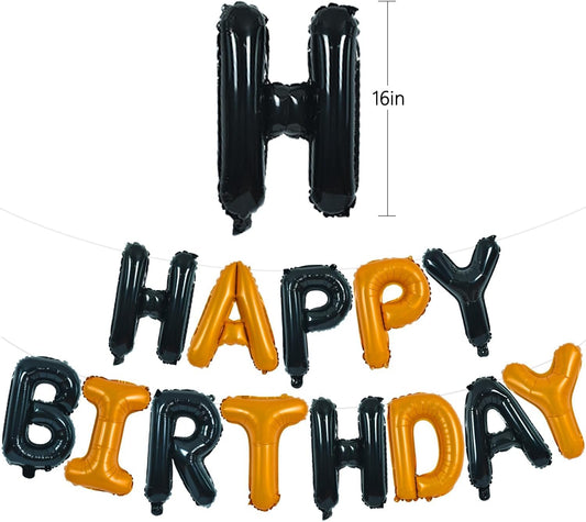 TONIFUL 16 Inch Black Orange Mylar Foil Birthday Balloons Banner Happy Birthday Balloon Letters for Adults & Girls Boys Kids Birthday Decorations Halloween Party Supplies