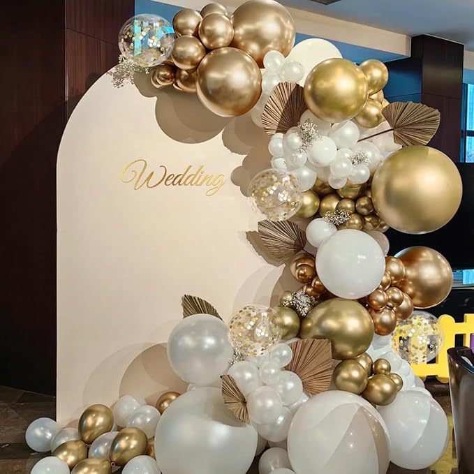 White and Gold Balloon Garland Arch Kit, 167Pcs Metallic Champagne Gold Pearl White Gold Confetti Balloons for Engagement Wedding Baptism Birthday Anniversary Party Decoration