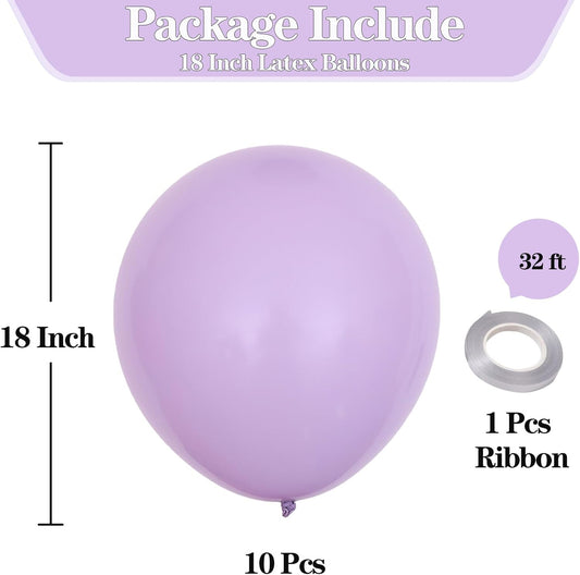 KALOR 18 inch Pastel Purple Balloons, 10pcs Thick Latex Round Helium Balloons for Birthday Family Party Wedding Party Baby Shower Decoration Supplies