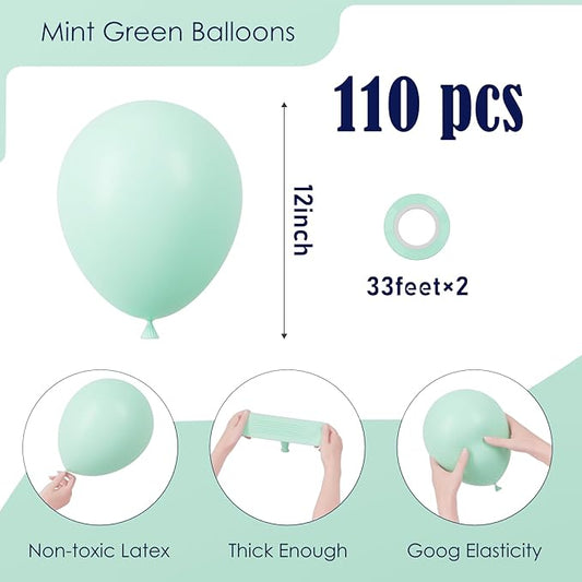 110pcs Mint Green Balloons 12inch Pastel Green Latex Party Balloons for Baby Shower,Graduation, Wedding, Birthday, New Year, Anniversary Party Decorations