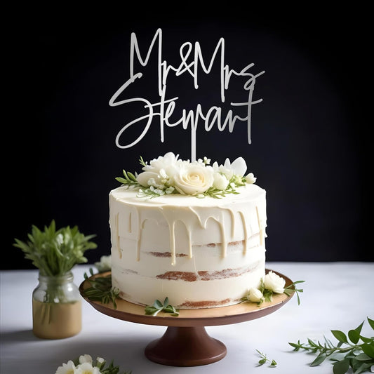 Personalized Mr & Mrs Wedding Cake Topper with Custom Bride and Groom's Last Name Cake Decoration in Acrylic