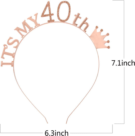 40th Birthday Girl Sash Crown, 40th Birthday Headpiece Sash for Women, Rhinestone Headbands for Party Decorate