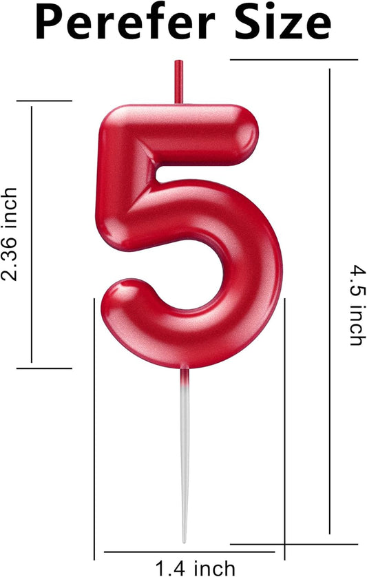 Red Number 5 Candle Happy Birthday 3D Number Candles for Birthday Cake Party Decoration Wedding Anniversary Celebration Supplies