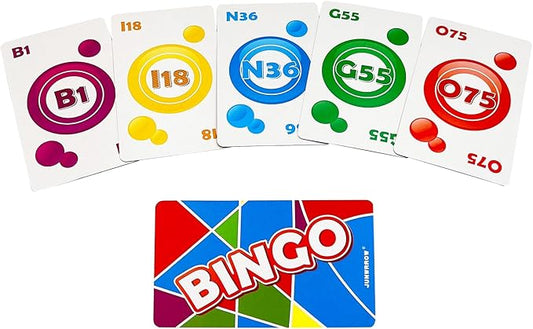 JUNWRROW Bingo Game Set-1000 Colorful Chips with a Bag,100 Bingo Cards and Jumbo Deck of Calling Cards for Adults, Seniors, and Family - Calling Card Set- Ideal for Large Groups, Parties, Game Nights