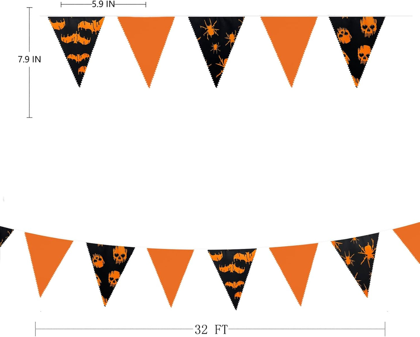 32Ft Orange Black Halloween Party Decorations Spider Skull Bats Fabric Pennant Banner Triangle Flag Bunting Garland Streamers for Halloween Trick or Treat Birthday Wedding Home Outdoor Party Supplies