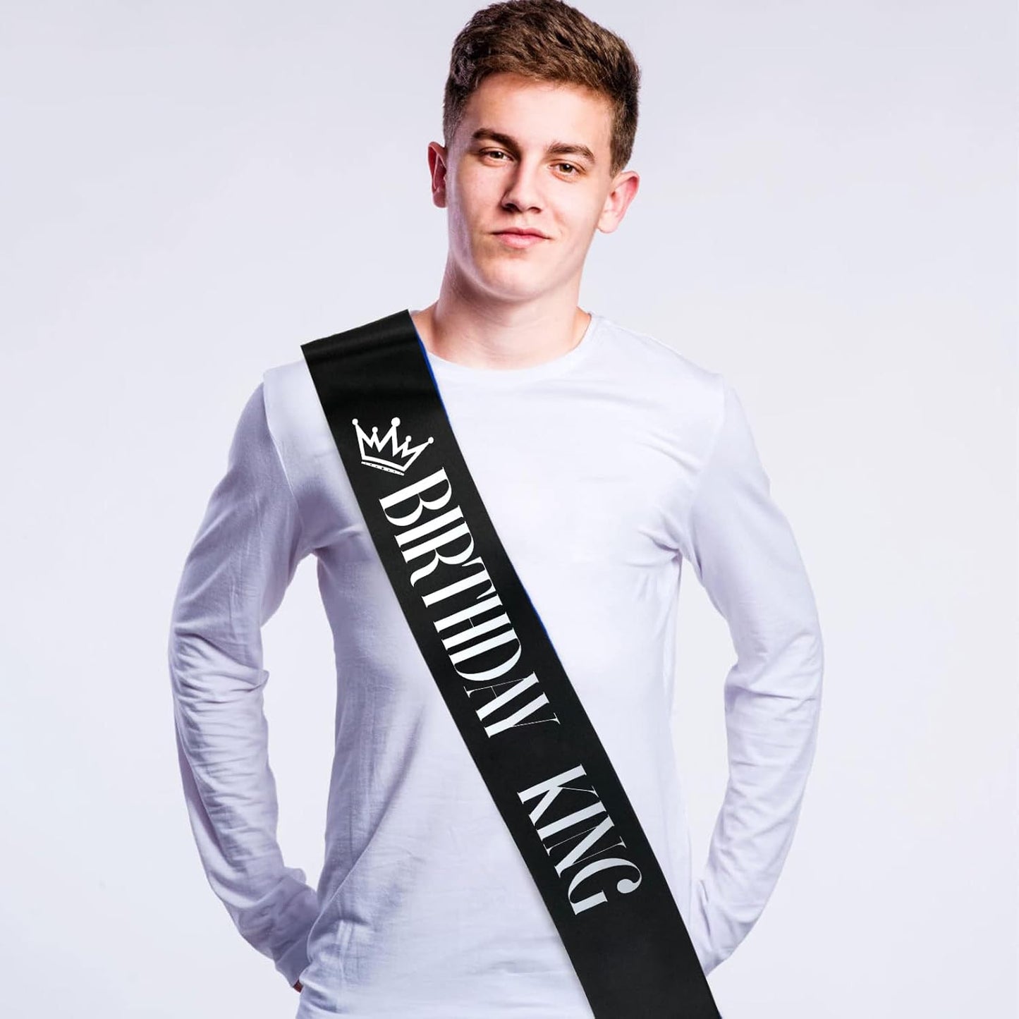 9PCS Birthday Squad Sashes for Men, Black Birthday King Sash Set for Funny 16th 18th 21st 30th 40th 50th 60th or Other Birthday Party Favors Decorations