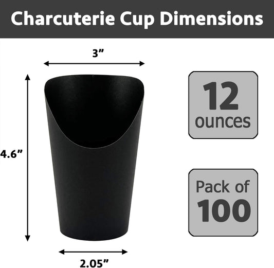 CAMKYDE 100 Pcs French Fries Holder, 12oz Disposable Paper French Fry Cups Black Charcuterie Cups for all Occasions (12oz, Black)