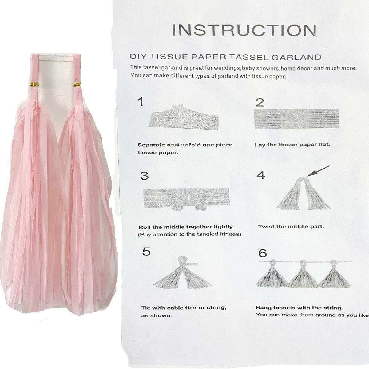 Tissue Paper Tassels Garland Banner Table Decor Party Banner Wedding Birthday Baby Shower Nursery Party Decorations Supplies (20, Lt-Pink)