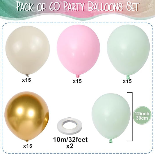 Pink and Green Balloons Pastel Green Pink White Sand Gold Metallic Balloons Nutcracker Fairy Sugar Theme Balloon Set for Winter Wonderland Snow Ice Spring Birthday Christmas Baby Shower Party Decor