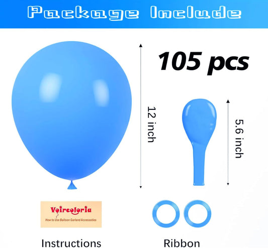 105pcs Blue Balloons 12inch Party Latex Balloons for Boys Girls Birthday Baby Shower Gender Reveal Wedding Sunflower Party Decorations