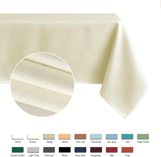 maxmill Jacquard Table Cloth Waving Pattern Water Proof Wrinkle Free Heavy Weight Soft Tablecloth Decorative Fabric Table Cover for Outdoor and Indoor Use Rectangular 60 x 104 Inch Ivory