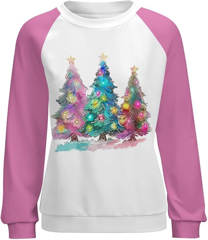 LOAIHA Christmas Sweatshirts for Women Christmas Tree Graphic Shirt Xmas Long Sleeve Merry Christmas Pullover Blouse