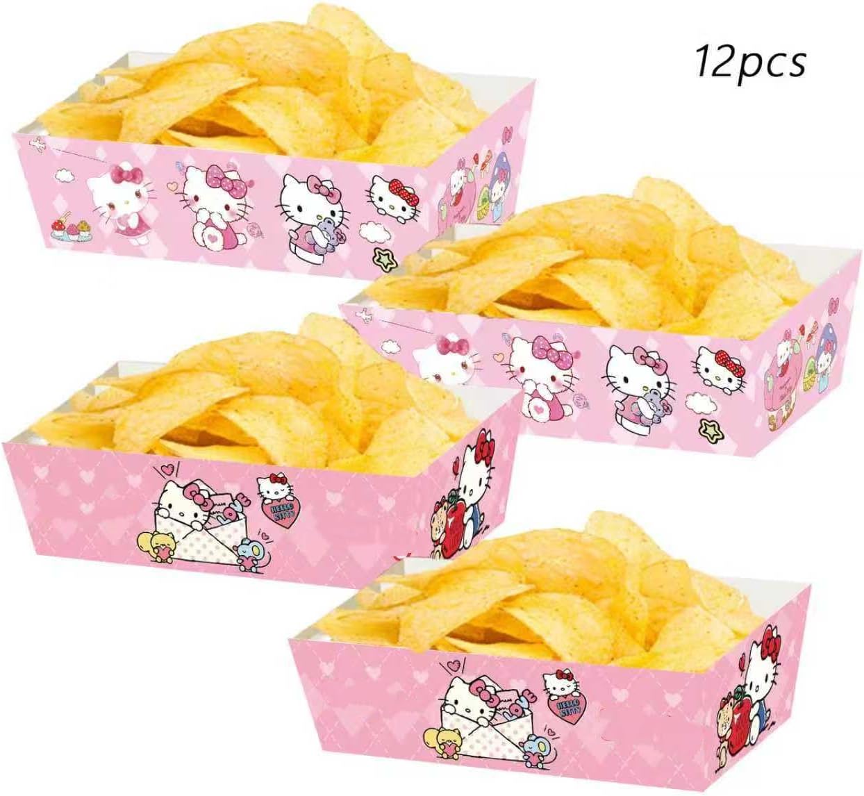 12 Pcs Cat Candy Box Popcorn Box Paper Food Trays Boat Pink Kitty Snack Treat Boxes Candy Cookie Container Decorations for Birthday Party Favor Supplies (Pink)