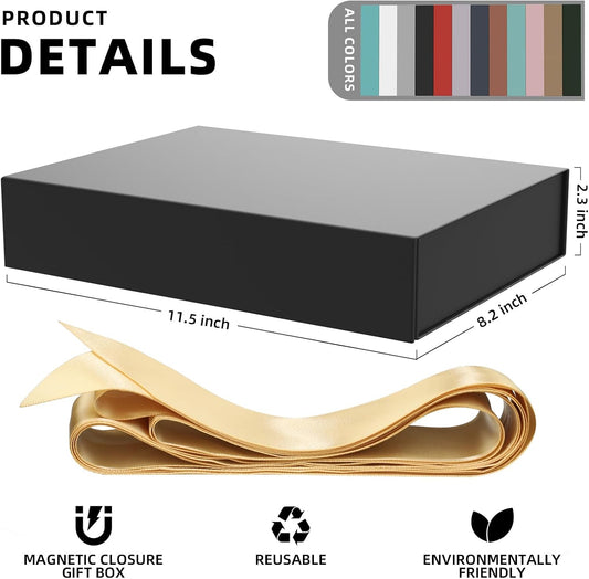 MOZRRO Gift Box 11.5 x 8.2 x 2.3 In Gift Boxes for Presents Magnetic Closure, Gift Boxes with Lids for Presents Birthday Luxury Jewelry T-shirts Gloves Scarves Books Clothes Candy, Gift Wrap - Black