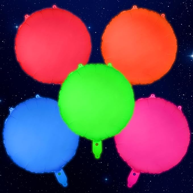 Mega-L Glow in the Dark Party Supplies, 5 Pcs Neon Round Balloons Set – Fluorescent Red, Lemon Yellow, Fuchsia, Blue and Orange Balloons Perfect for Birthday, Wedding, Anniversary, Graduation Party