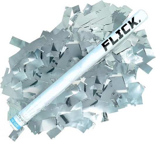 Ultimate Confetti - 8 Pack Silver Metallic Foil Confetti Wands - Handheld 14" Mylar Shinny Confetti Flick Flutter Sticks For Wedding, Birthday, Parties & Live Events - 2 Handfuls, 1.5 oz Each Stick