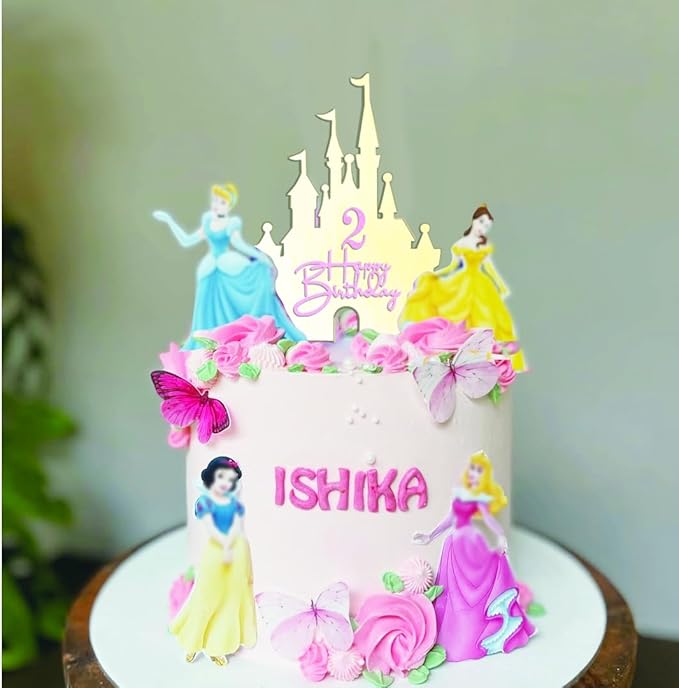 Castle Cake Topper with Happy Birthday Sign Personalize Age Number for Princess Castle Theme Birthday Party