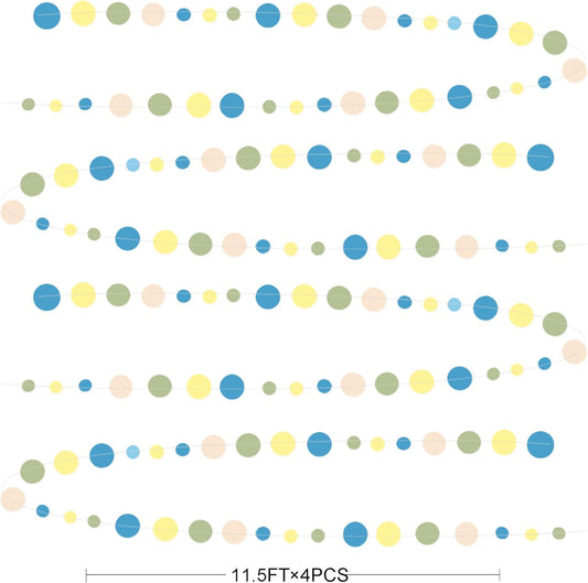 Sage Green Dusty Blue Yellow Beige Polka Dots Garlands Olive Green Macaron Yellow Dusty Blue Sand White Cream Nude Hanging Paper Circle Dots Streamer for Birthday Baby Shower Wedding Party Decorations