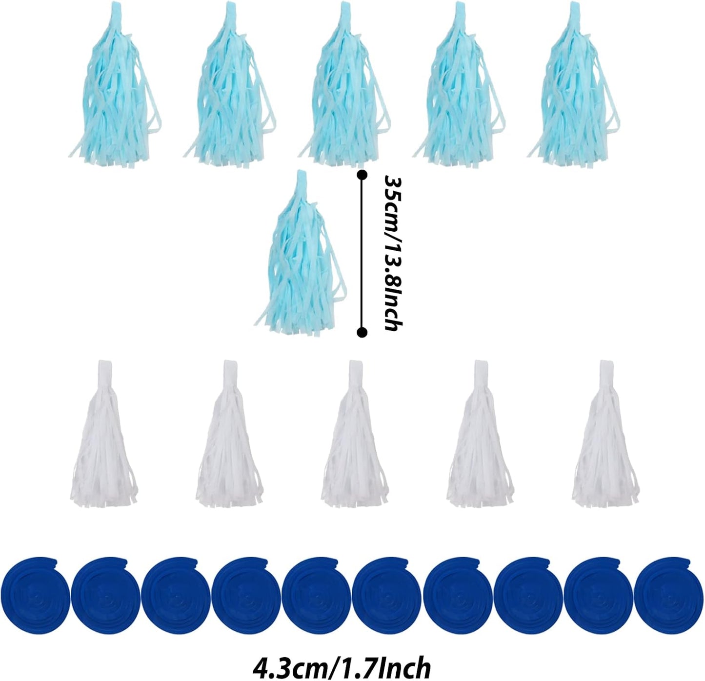 ZERODECO Party Decorations, 41 Pcs Blue Papar Fans Pompoms Garlands String Tissue Paper Tassel for Fiesta Home Bridal Baby Shower Wedding Boy Girl Birthday Party