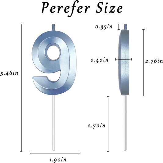 Blue Number 9 Candles, 3D Diamond 2.76 Inch Cake Topper Birthday Candles for Wedding Anniversary Cake Decorations, Happy Birthday Party Decorations