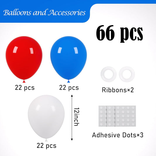 Red White Blue Balloons, 66pack 12inch Macaron Latex Party Balloons for Birthday Graduation 4th of July Independence Day Anniversary New Year Holiday Party Decorations
