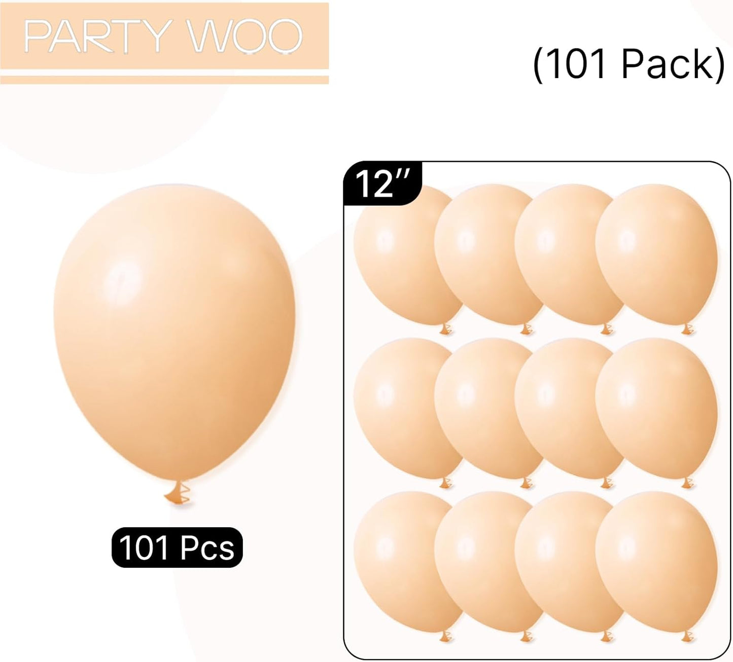PartyWoo Nude Balloons 101 pcs 12 Inch Beige Apricot Latex Neutral Latex Helium Balloons for Thanksgiving Graduation Baby Shower Gender Reveal Boho Theme Birthday Party Decorations Apricot-F05