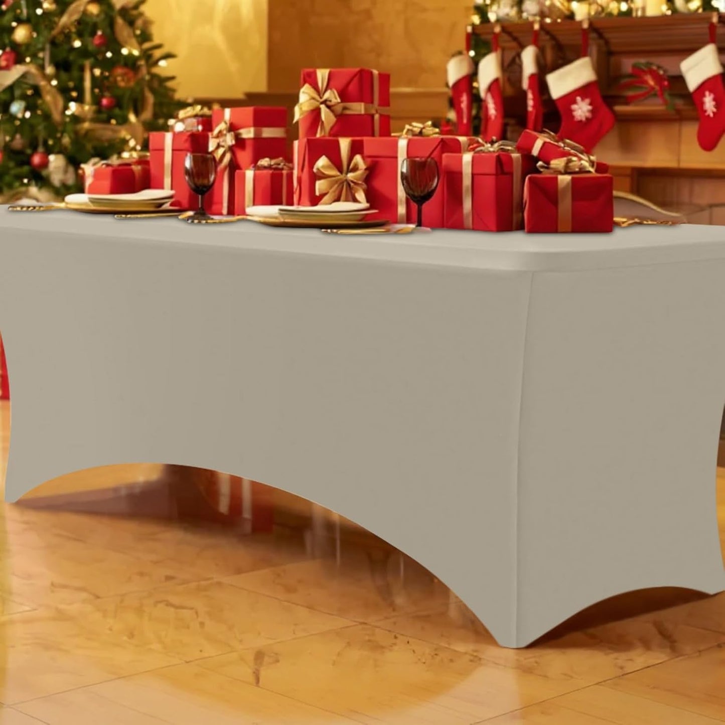 Smiry 2 Pack Spandex Table Cloth 6FT, Elastic Fitted Stretch Tablecloths, Washable and Wrinkle Free Rectangular Patio Table Cover for Outdoor, Wedding, Banquet (Taupe, 72Lx30Wx30H Inch)