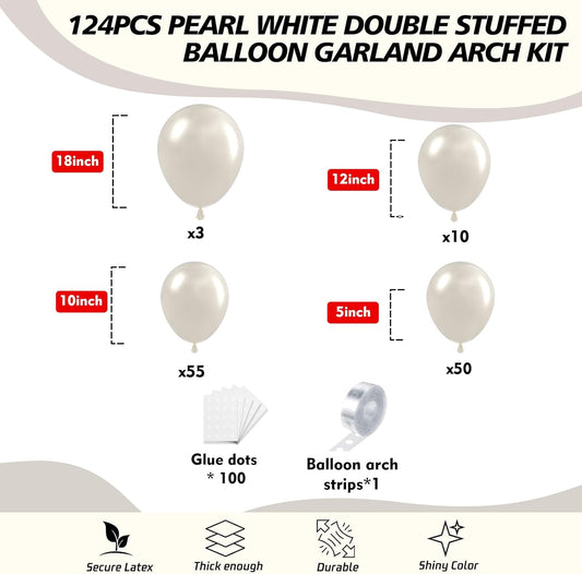 118Pcs Pearl Balloon Garland Arch Kit - Wedding Party Decorations with Pearl White Sand Double Stuffed Pearl Ivory Balloons for Engagement Bridal Shower Birthday Baby Shower Party Decorations