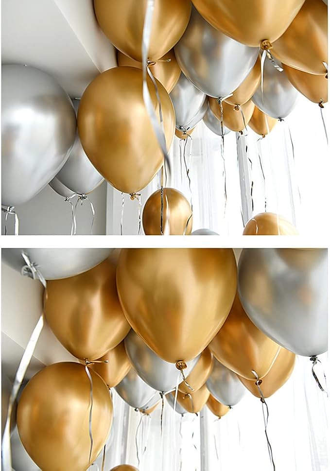 KBZVNAF Gold Metallic Chrome Latex Balloons - 50 Pack 12 inch Round Helium Balloons for Birthday Wedding Graduation Baby Shower Party Decorations