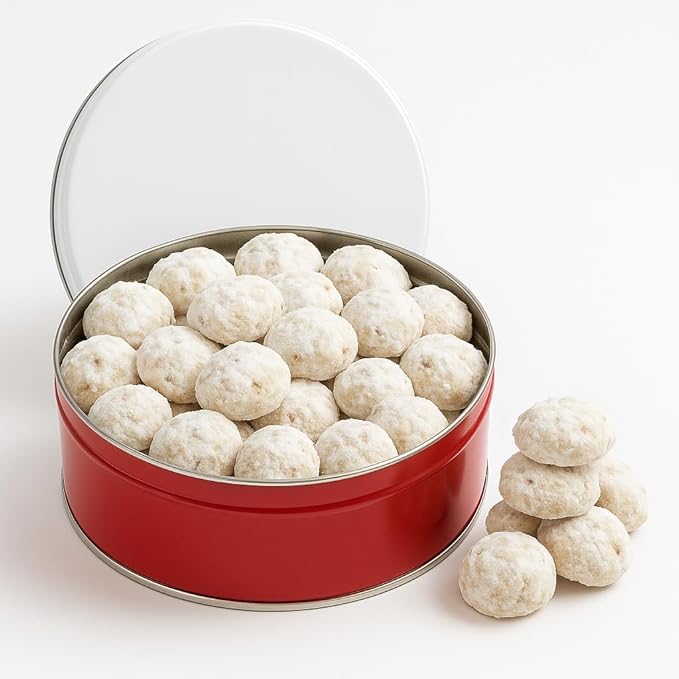 Premium Butter Pecan Meltaway Cookies in Gift Tin – 32 oz – Powdered Sugar Snowball Cookies with Real Pecans – Holiday Gift, Parties & Sharing