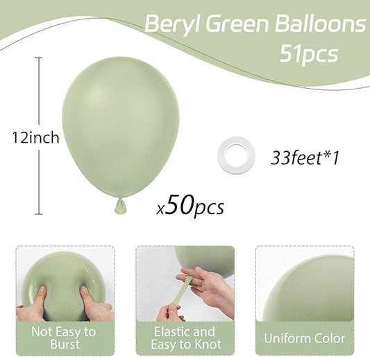 Sage Green Balloons 12 inch, Dusty Green Balloons 50pcs Party Balloons for Wedding Engagement Bridal Baby Shower Birthday Party Decorations