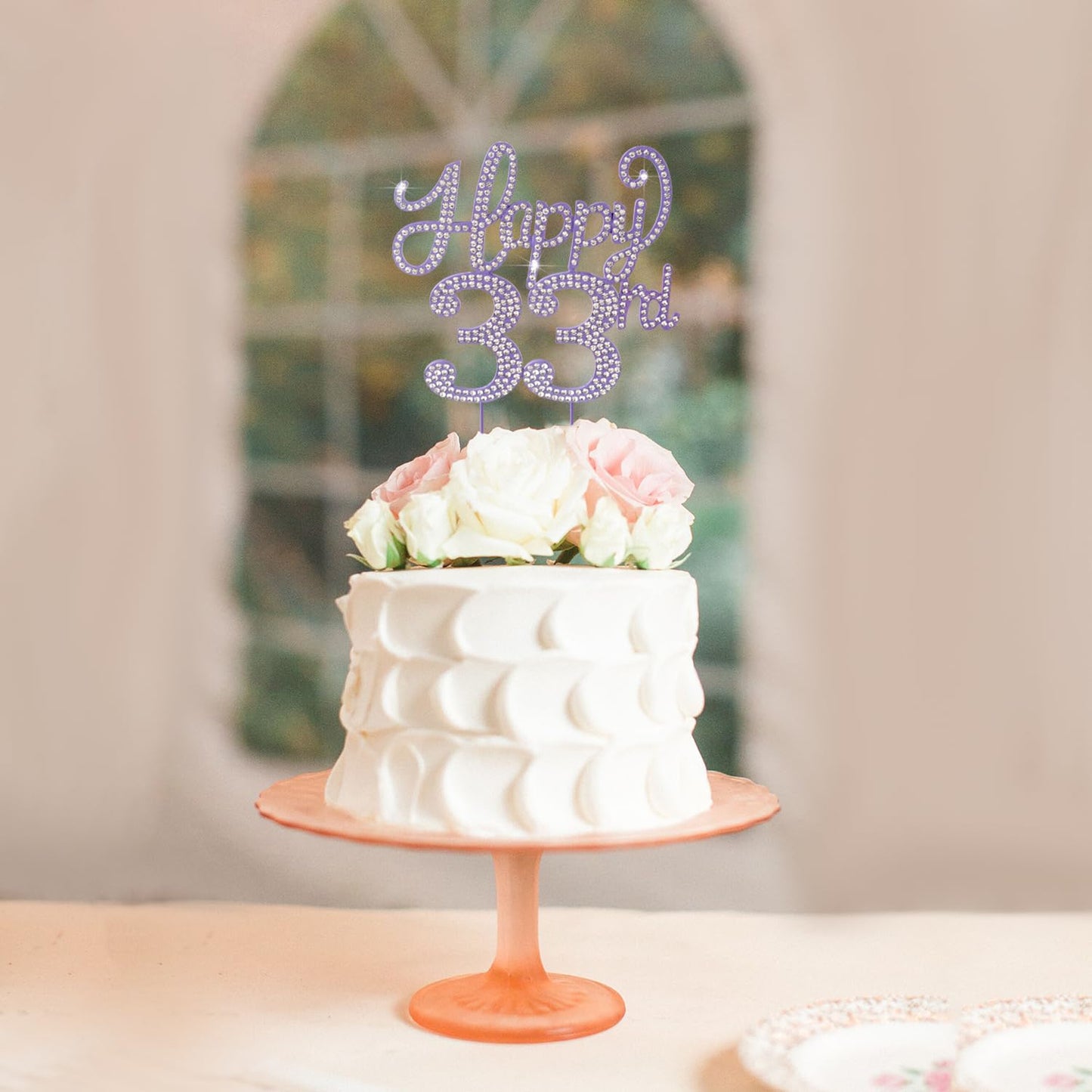 Happy 33rd Birthday Decorations,33rd Birthday Purple Rhinestone Cake Topper - Cheers to 33 Years Old Bday Party Metal Sparkly Cake Centerpieces Sign.