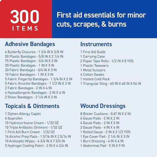Care Science First Aid Kit All Purpose, 300 Pieces | Professional Use for Travel, Work, School, Home, Car, Survival, Camping, Hiking, and More