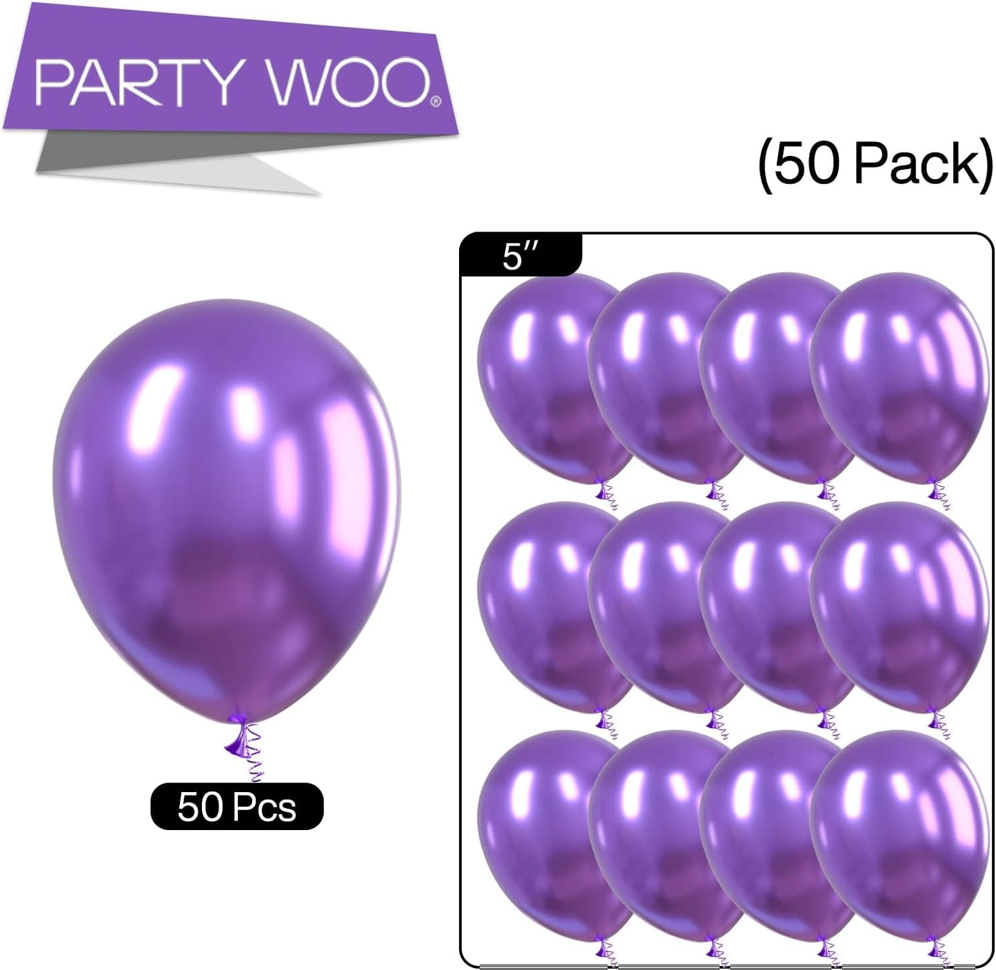 PartyWoo Metallic Purple Balloons 50 pcs 5 Inch Small Mini Chrome Purple Latex Balloons for Mardi Gras Graduation Wedding Baby Shower Anniversary Birthday Party Decorations Purple-G105