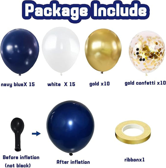 Zesliwy Navy Blue Gold Confetti Balloons Set,50pcs 12inch Royal Dark Blue Metallic Gold White Latex Balloons with Ribbon for Birthday Wedding Graduation Bridal Shower Party Decorations