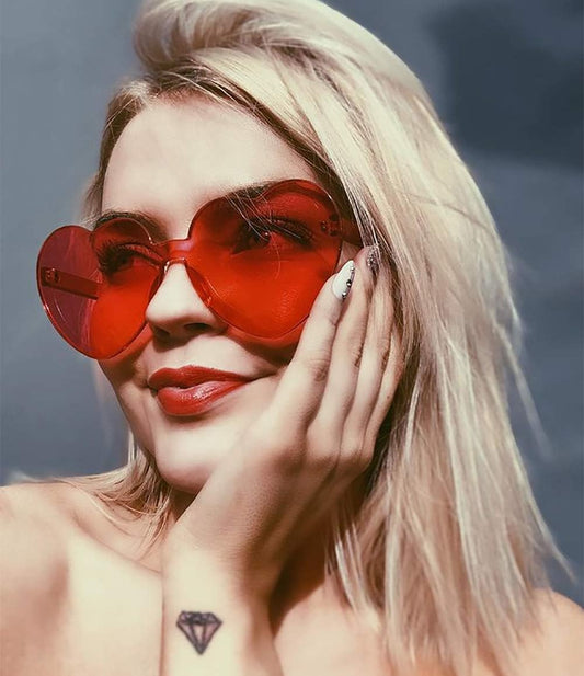 18 Heart Shape Rimless Sunglasses Transparent Candy Color Party Glasses Colored Eyewear for Women