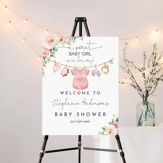 Personalized Pink Sweet Baby Shower Sign, Baby Girl Shower Yard Sign, Baby Shower Decorations, Boho Baby Shower Decorations For Baby Girl, Baby Pink Floral Shower
