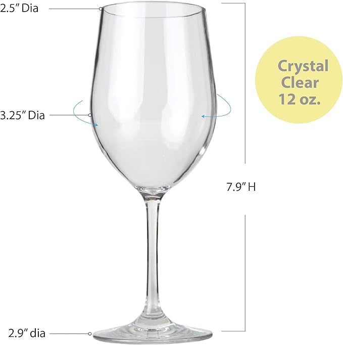 Lily's Home Unbreakable Chardonnay White Wine Glasses, Made of Shatterproof Plastic, For Indoor and Outdoor Use, Reusable and Dishwasher-Safe, Crystal Clear. 12 oz. Each, Set of 2
