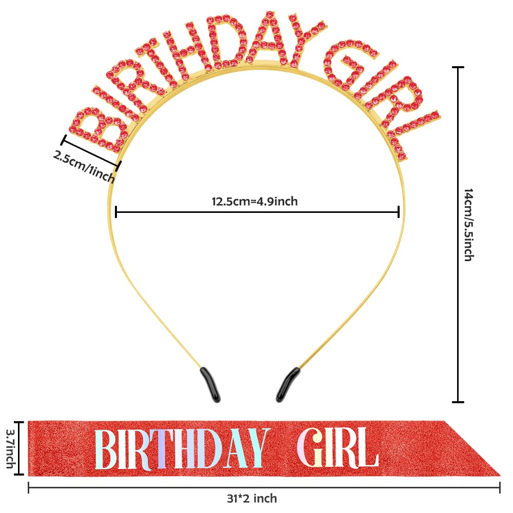 Birthday Sash Birthday Crown for Women Birthday Girl Sash Birthday Girl Crown Glitter Red Birthday Sash Crown Rhinestone Headb Set Happy Birthday Girl Princess Tiara Sash Accessories Gifts