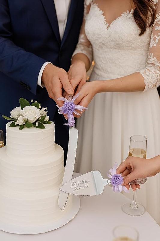 GIFTS INFINITY Personalized Wedding Cake Knife and Server Set with Engraving – Cake Cutting Utensil Set, Keepsake Gift for Wedding, Anniversary, Reception, Birthday & Other Occasions (CT-101PUH)