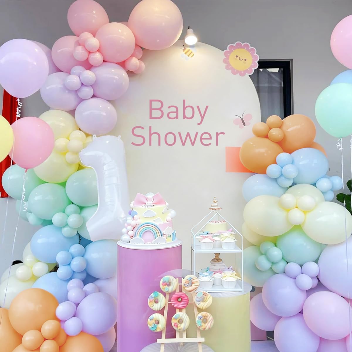 Pastel Rainbow Balloon Arch Garland Kit, 155Pcs Multicolor Macaron Balloons for Birthday Party Baby Shower Wedding Decorations