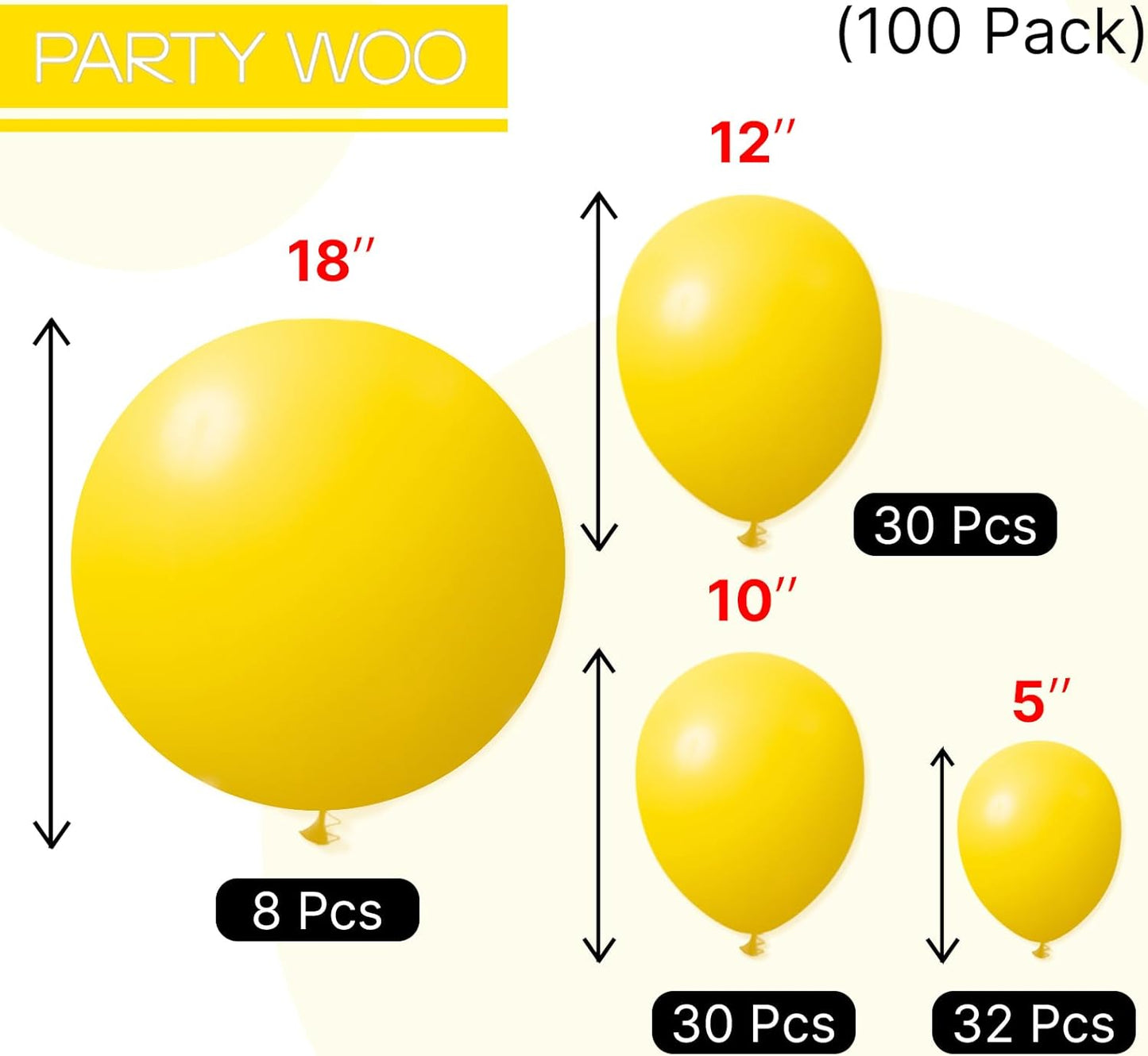 PartyWoo Yellow Balloons 100 pcs Different Sizes of 18 12 10 5 Inch Light Yellow Balloon Arch Kit Garland for Easter Bee Baby Shower Engagement Sunflower Birthday Graduation Decorations Yellow-Y55