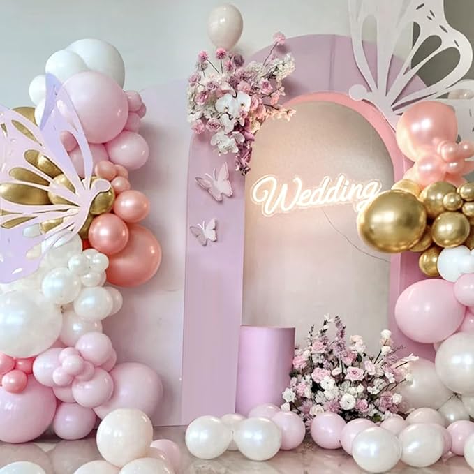 Pastel Pink White and Gold Balloons Garland Arch Kit, 167Pcs Latex Balloons Different Sizes 18 12 10 5 inch for Girl Birthday Baby Shower Graduation Wedding Party Decoration