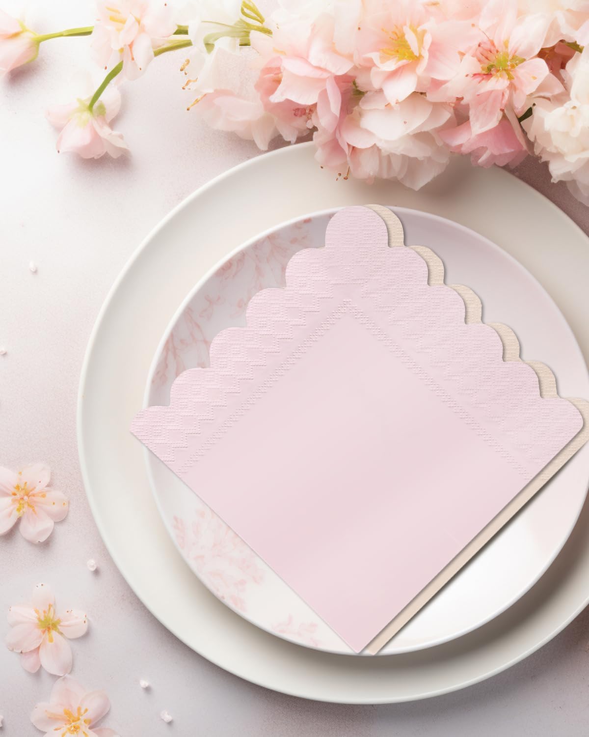 qiqee Pink Series Cocktail Dinner Napkins 5x5inch Disposable Beverage,Wedding, Birthday Party Dessert Wave Paper Napkins(120 Count)