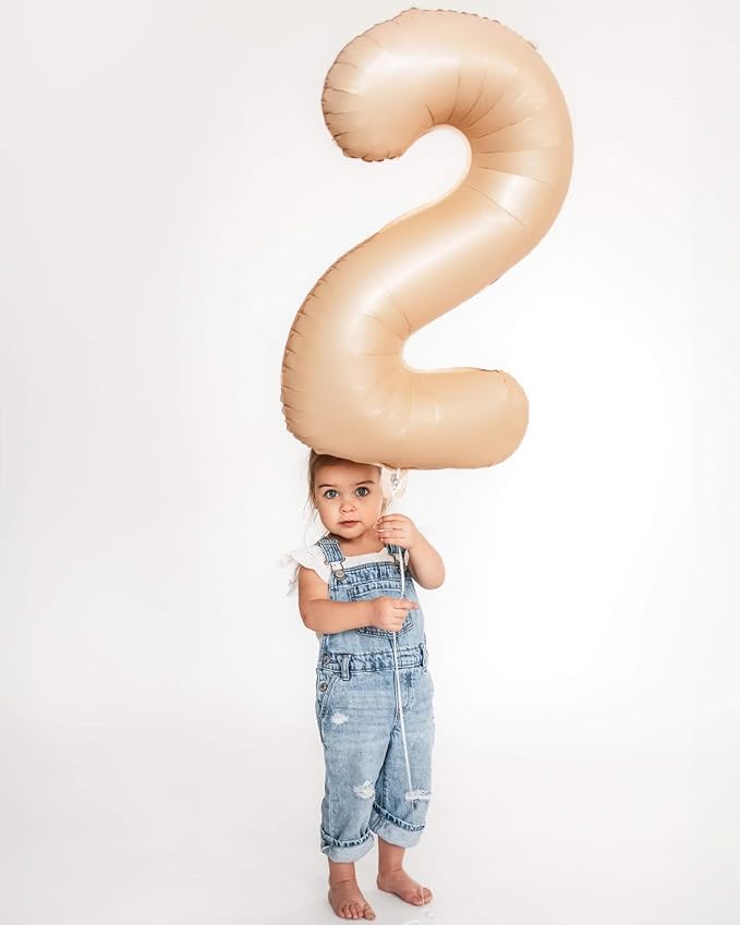 Light Brown 2 Balloon, Tan Number Balloons 40 Inch, Beige 2nd Balloon Number Birthday Decorations, Sandy Brown Second Two Birthday Party Supplies, Khaki Number 2 Balloon