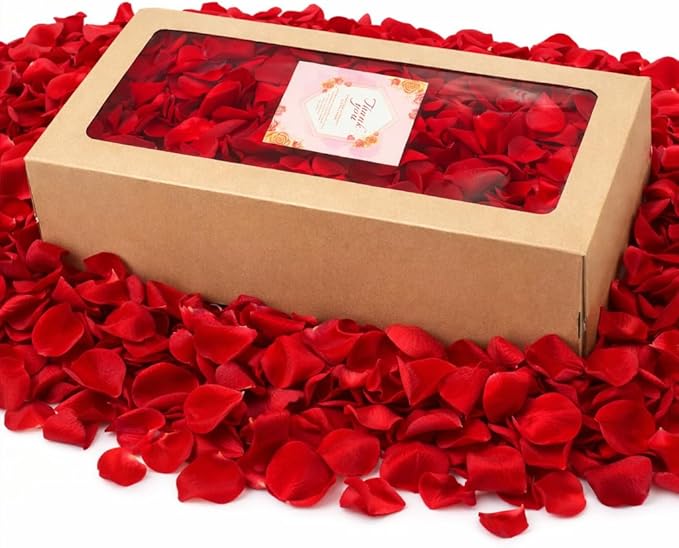 Eslibin 1000+PCS Real Red Rose Petals, 8.5oz Dried Flower Confetti Petals for Wedding Flower Girl to Throw at Wedding Party, Romantic Night Bridal Shower Valentine's Day Decor