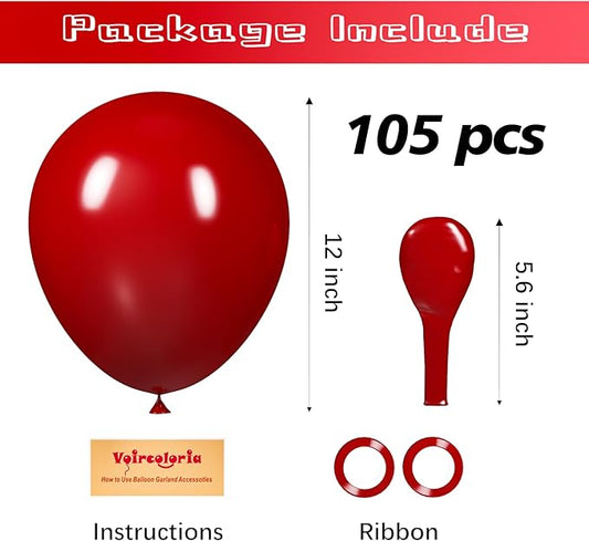 105pcs Ruby Balloons 12inch Party Latex Balloons for Boys Girls Birthday Baby Shower Gender Reveal Wedding Sunflower Party Decorations