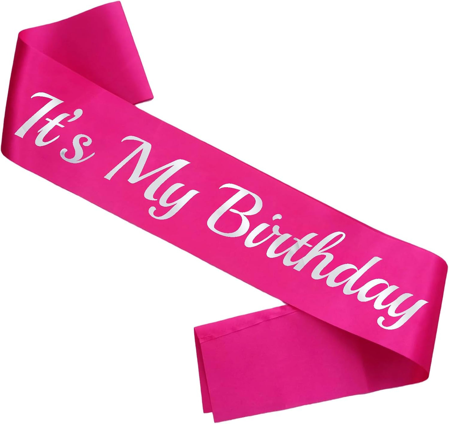 It's My Birthday Sash Hot Pink, Silver Foil Birthday Sash for Women or Girl 16th 18th 21st 30th Bday Sash Gift Ideas Funny Birthday Party Decorations