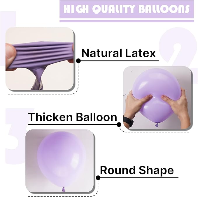 PartyWoo Lavender Balloons 140pcs Different Sizes Pack of 18 12 10 5 Inch Light Pastel Purple Lilac Balloon Arch Kit for Baby Shower Bachelorette Fairy Birthday Princess Party Decorations Purple-Q10