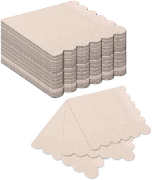 qiqee Cinnamon Pink Cocktail Dinner Napkins 5x5inch Disposable Beverage,Wedding, Birthday Party Dessert Wave Paper Napkins(120 Count)
